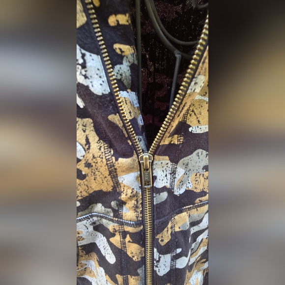 TRUE RELIGION Gold&silver Metalic Camo Front Pocket Hoodie SzL - Picture 4 of 11